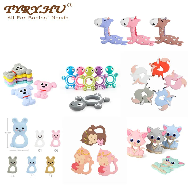 TYRY.HU 1PC Silicone Teether Cartoon Animals Food Grade Silicone Baby Chewable Teething Silicone Toys Gift BPA-Free Accessories