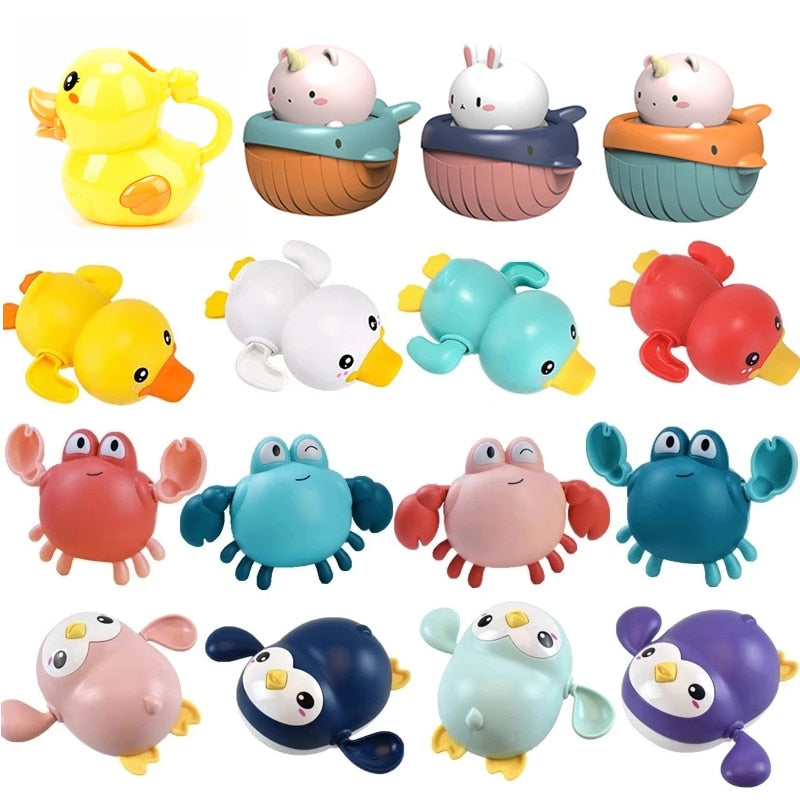 Baby Bath Toys Bathing Ducks Cartoon Animal Whale Crab Swimming Pool Classic Chain Clockwork Water Toy For Infant 0 24 Months