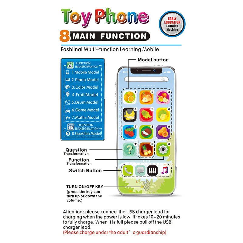 Educational Toys Cellphone Learning Toy with LED Light Baby Kids Study Phone English Mobile Phone Toy Chrismtas Gifts 1 Year Old