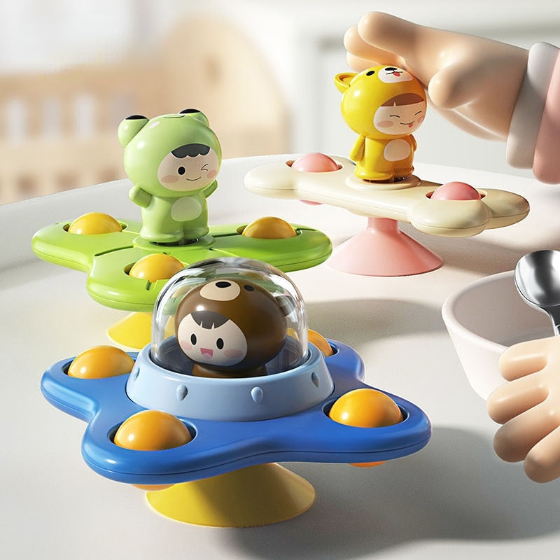 Baby Spinner Toys for Toddlers Bear Hand Fidget Spinner with Suction Cup Sensory Toys Stress Relief Baby Games Rotating Rattles