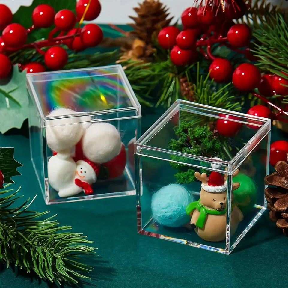 6&12pc Christmas Acrylic Candy Box Goodie Bags Clear Chocolate Plastic Wedding Party Favor Packing Box Container Jewelry Storage