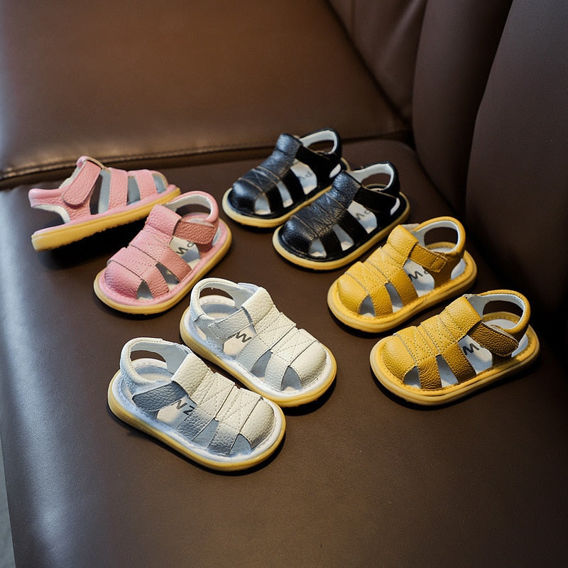 Baby Girls Boys Summer Sandals Infant Anti-collision Toddler Shoes Soft Bottom Genuine Leather Kids Children Beach Sandals