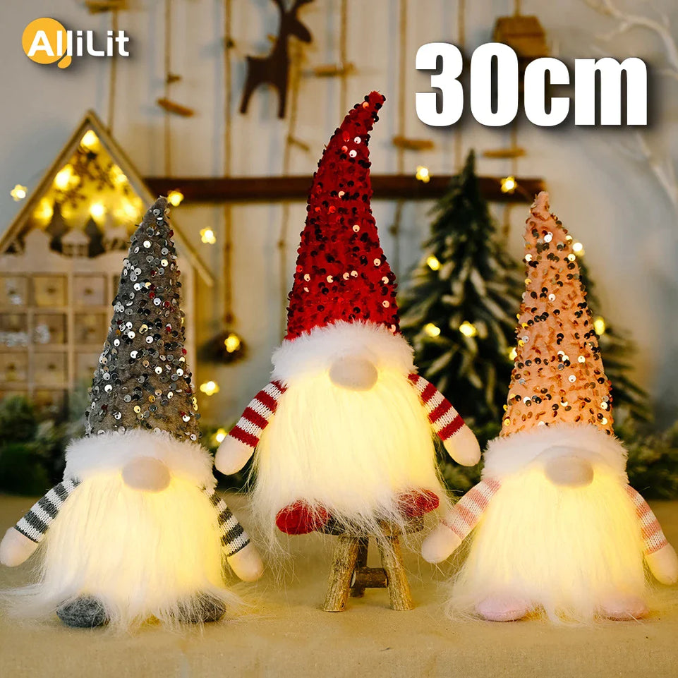 30cm Christmas Doll Elf Gnome with Led Light Christmas Decorations for Home Xmas Navidad New Year 2023 Children's Gifts